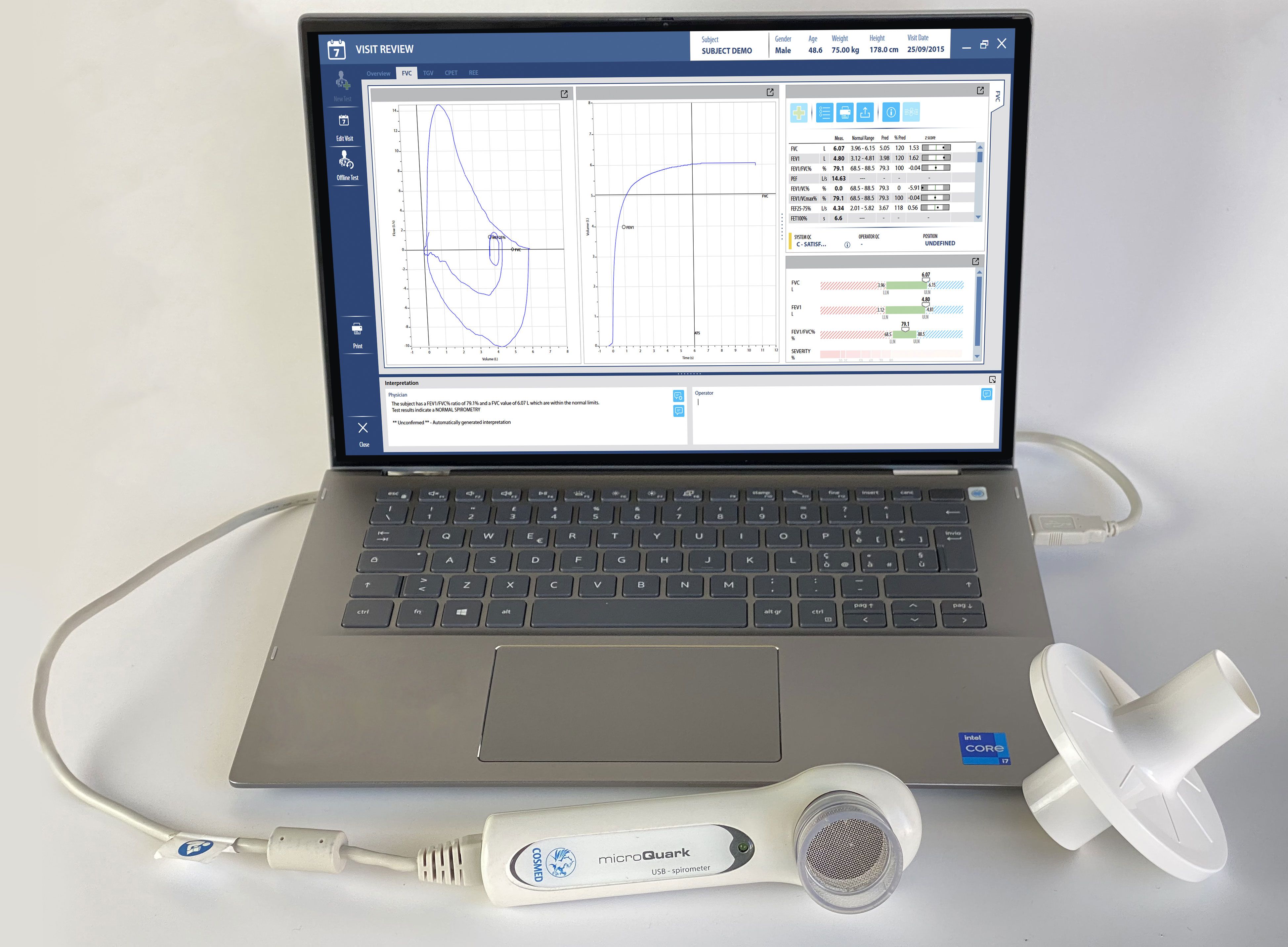 microQuark - USB connection turns any PC into a Spirometer