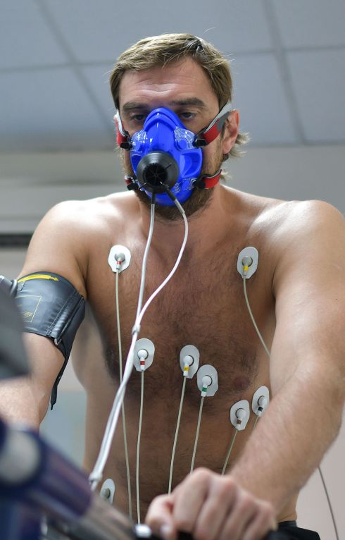 Man on bike doing the ECG test