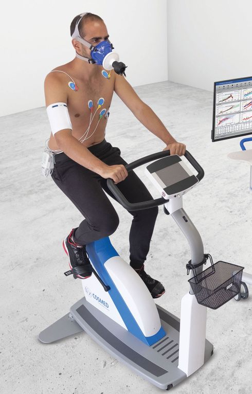 Man on bike doing the ECG test